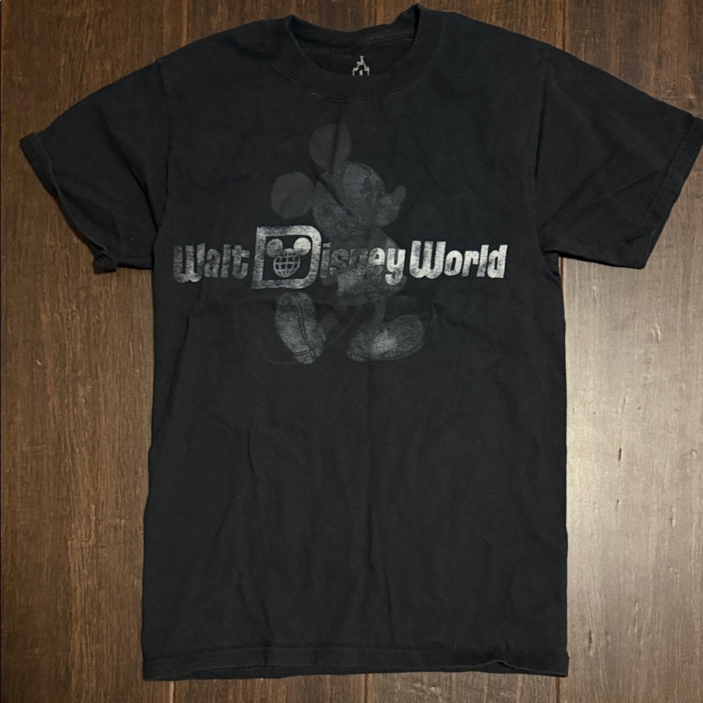 Disney Black Short-Sleeve Tee with Faded Mickey Graphic